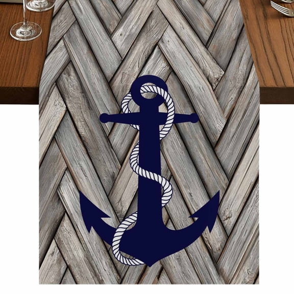 Table Runners 70 Inches Long Dress Scarves, Nautical Anchor Farmhouse Coffee/Dining/Kitchen Table Decor, Holiday Table Runner, Summer Coastal Ocean Vintage Wood 13x70 Inch