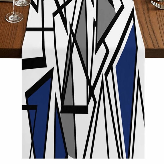 Table Runners 70 Inches Long Dress Scarves, Navy Blue Black Geometric Farmhouse Coffee/Dining/Kitchen Table Decor, Holiday Table Runner, Abstract Art Modern Line 13x70 Inch