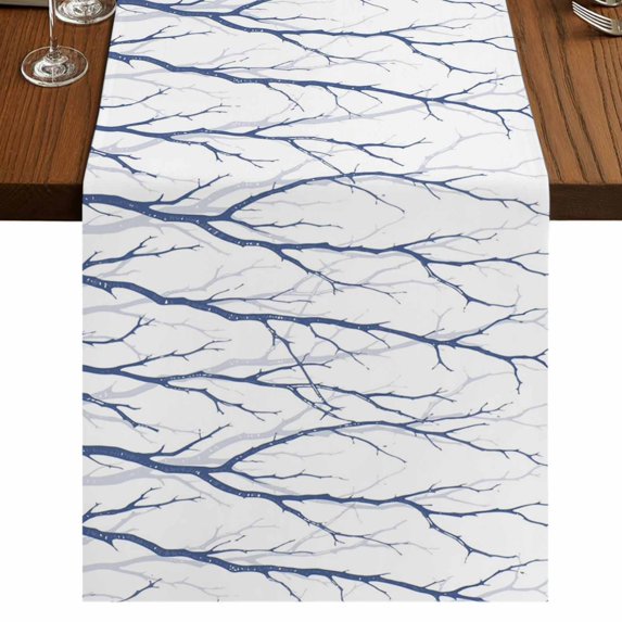 Table Runners 70 Inches Long Dress Scarves, Navy Blue Branches Farmhouse Coffee/Dining/Kitchen Table Decor, Holiday Table Runner, Modern Abstract Art Forest Silhouettes 13x70 Inch