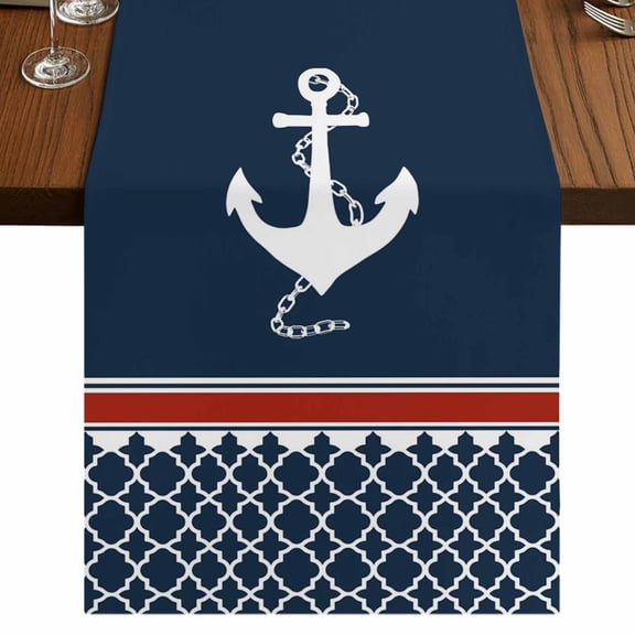 Table Runners 70 Inches Long Dress Scarves, Navy Blue Coastal Farmhouse Coffee/Dining/Kitchen Table Decor, Holiday Table Runner, Nautical Ocean Sea Anchor Abstract Art 13x70 Inch