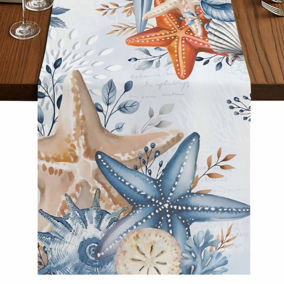 Table Runners 70 Inches Long Dress Scarves, Orange Blue Starfish Coastal Farmhouse Coffee/Dining/Kitchen Table Decor, Holiday Table Runner, Summer Beach Eucalyptus 13x70 Inch