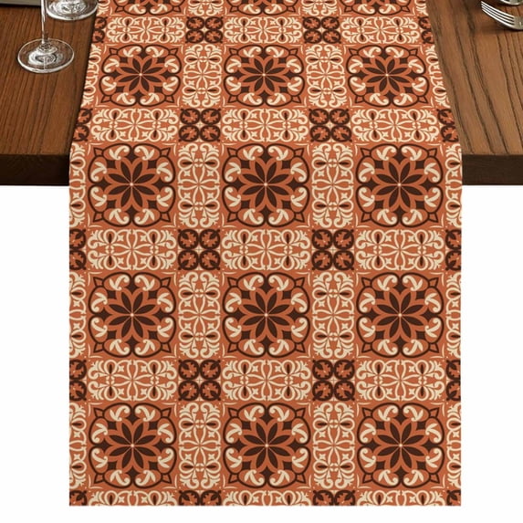 Table Runners 70 Inches Long Dress Scarves, Orange Brown Flowers Farmhouse Coffee/Dining/Kitchen Table Decor, Holiday Table Runner, Farmhouse Retro Abstract Floral 13x70 Inch