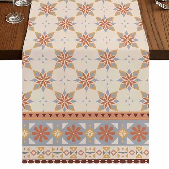 Table Runners 70 Inches Long Dress Scarves, Orange Floral Farmhouse Coffee/Dining/Kitchen Table Decor, Holiday Table Runner, Country Boho Ethnic Art Flowers Motifs 13x70 Inch