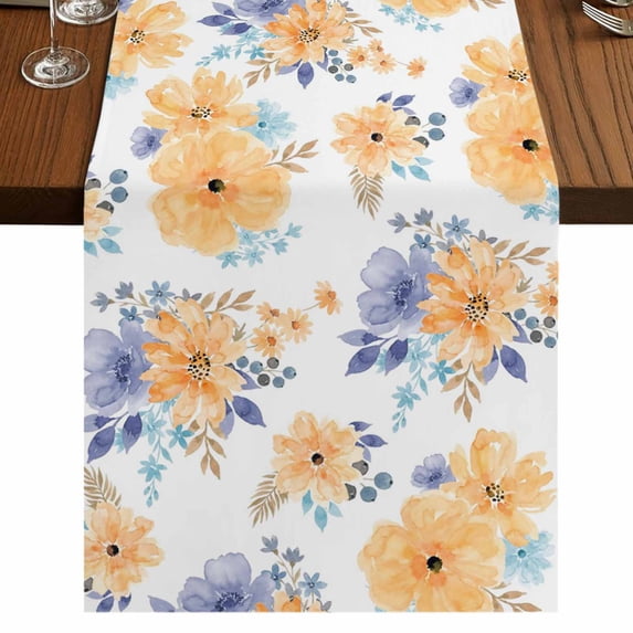 Table Runners 70 Inches Long Dress Scarves, Orange Watercolor Floral Farmhouse Coffee/Dining/Kitchen Table Decor, Holiday Table Runner, Spring Flower Abstract Art 13x70 Inch
