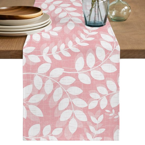 Table Runners 70 Inches Long Dress Scarves, Pink Leaves Farmhouse Coffee/Dining/Kitchen Table Decor, Holiday Table Runner, Farmhouse Botanical Leaf Branch Vintage Modern 13x70 Inch
