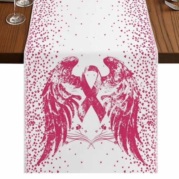 Table Runners 70 Inches Long Dress Scarves, Pink Ribbon Farmhouse Coffee/Dining/Kitchen Table Decor, Holiday Table Runner, Wings Romantic Love Heart Flowers Vintage 13x70 Inch