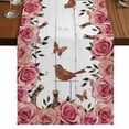 thumbnail image 1 of Table Runners 70 Inches Long Dress Scarves, Pink Roses Birds Farmhouse Coffee/Dining/Kitchen Table Decor, Holiday Table Runner, Spring Floral Butterflies Gray Wooden 13x70 Inch, 1 of 9
