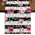 thumbnail image 1 of Table Runners 70 Inches Long Dress Scarves, Pink Roses Farmhouse Coffee/Dining/Kitchen Table Decor, Holiday Table Runner, Romantic Flowers Leaves Floral Black Stripes 13x70 Inch, 1 of 9