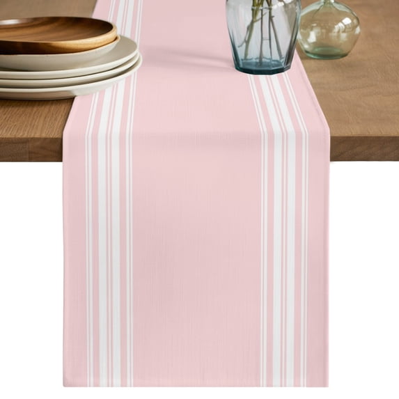 Table Runners 70 Inches Long Dress Scarves, Pink Striped Farmhouse Coffee/Dining/Kitchen Table Decor, Holiday Table Runner, Farmhouse Pink White Stripes Aesthetics 13x70 Inch