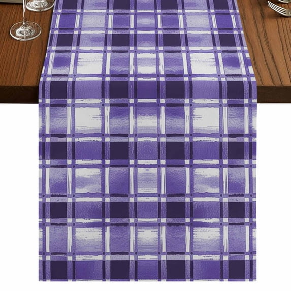 Table Runners 70 Inches Long Dress Scarves, Purple Plaid Farmhouse Coffee/Dining/Kitchen Table Decor, Holiday Table Runner, Modern Art Checkered Farmhouse 13x70 Inch