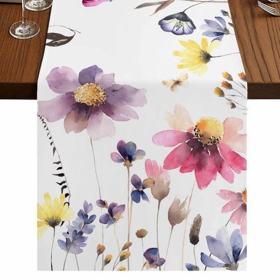 Table Runners 70 Inches Long Dress Scarves, Purple Spring Floral Farmhouse Coffee/Dining/Kitchen Table Decor, Holiday Table Runner, Pink Flowers Farmhouse Watercolor 13x70 Inch