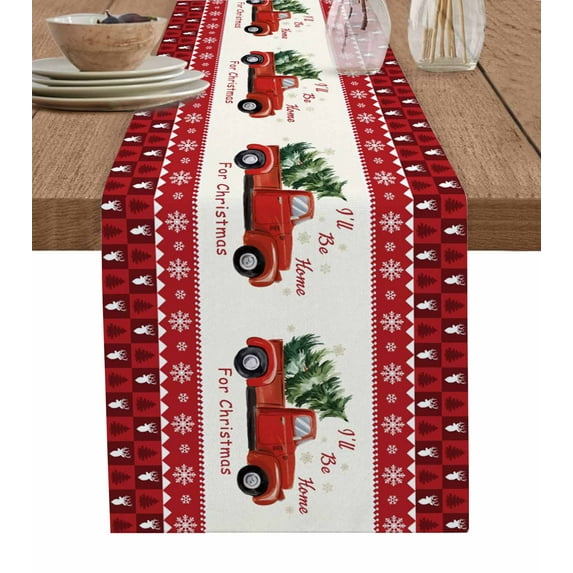 Table Runners 70 Inches Long Dress Scarves, Red Christmas Truck Farmhouse Coffee/Dining/Kitchen Table Decor, Holiday Table Runner, Xmas Tree Snowflake Plaid Holiday 13x70 Inch