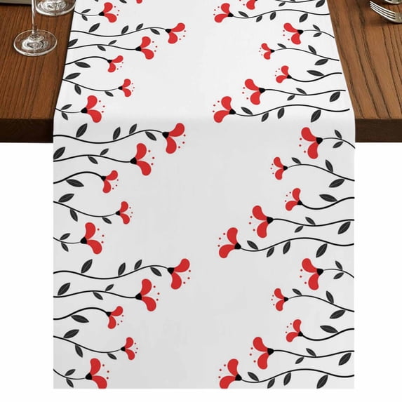 Table Runners 70 Inches Long Dress Scarves, Red Flowers Farmhouse Coffee/Dining/Kitchen Table Decor, Holiday Table Runner, Modern Minimalism Spring Botanical Floral 13x70 Inch