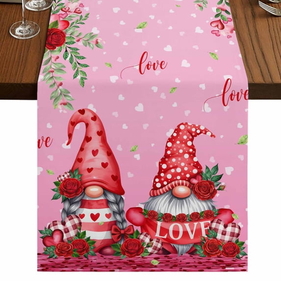 Table Runners 70 Inches Long Dress Scarves, Red Gnomes Farmhouse Coffee/Dining/Kitchen Table Decor, Holiday Table Runner, Valentine's Day Love Roses Leaves Ombre Pink 13x70 Inch