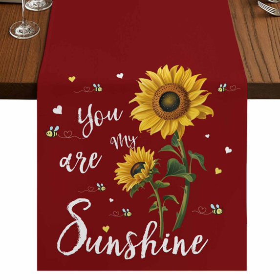 Table Runners 70 Inches Long Dress Scarves, Red Sunshine Sunflower Farmhouse Coffee/Dining/Kitchen Table Decor, Holiday Table Runner, Pastoral Bees Farmhouse Floral 13x70 Inch