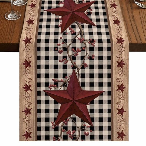 Table Runners 70 Inches Long Dress Scarves, Red Texas Star Farmhouse Farmhouse Coffee/Dining/Kitchen Table Decor, Holiday Table Runner, Black Plaid Berry Country 13x70 Inch