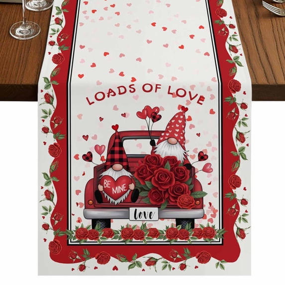 Table Runners 70 Inches Long Dress Scarves, Red Valentine's Day Farmhouse Coffee/Dining/Kitchen Table Decor, Holiday Table Runner, Love Heart Roses Gnomes Romantic Floral 13x70 Inch