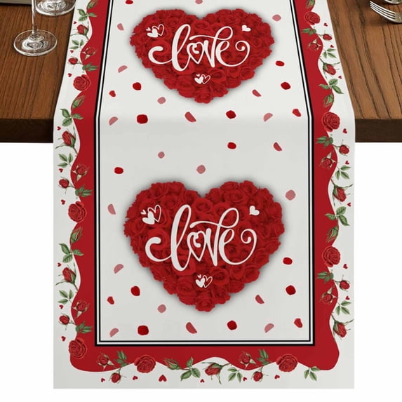 Table Runners 70 Inches Long Dress Scarves, Red Valentine's Day Farmhouse Coffee/Dining/Kitchen Table Decor, Holiday Table Runner, Love Heart Roses Romantic 13x70 Inch