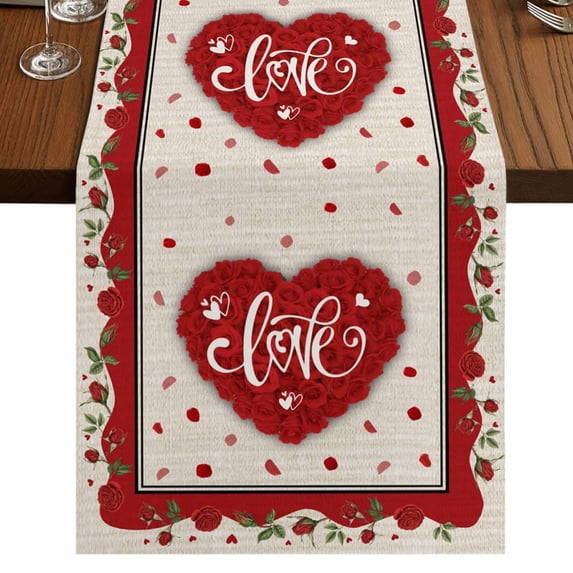 Table Runners 70 Inches Long Dress Scarves, Red Valentine's Day Farmhouse Coffee/Dining/Kitchen Table Decor, Holiday Table Runner, Love Heart Roses Romantic Rustic 13x70 Inch