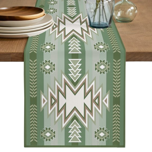 Table Runners 70 Inches Long Dress Scarves, Sage Green Boho Farmhouse Coffee/Dining/Kitchen Table Decor, Holiday Table Runner, American Native Southwest Abstract Art 13x70 Inch
