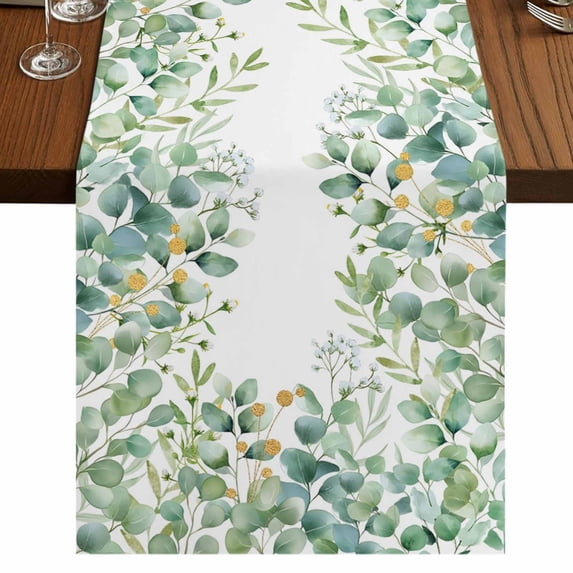 Table Runners 70 Inches Long Dress Scarves, Sage Green Eucalyptus Leaves Farmhouse Coffee/Dining/Kitchen Table Decor, Holiday Table Runner, Spring Summer Botanical 13x70 Inch