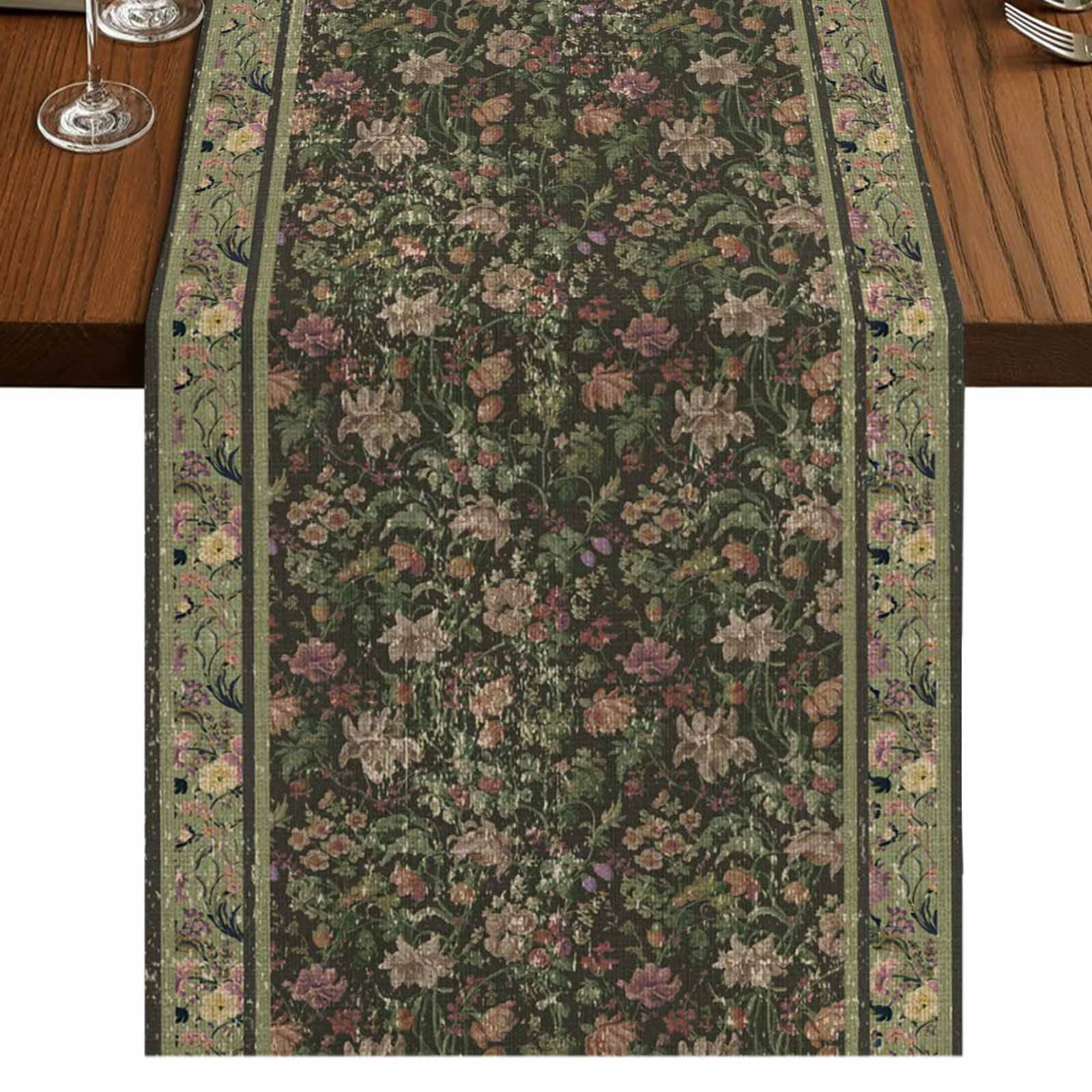 Table Runners 70 Inches Long Dress Scarves, Sage Green Floral Farmhouse Coffee/Dining/Kitchen Table Decor, Holiday Table Runner, Ethnic Tribe Abstract Art Flowers 13x70 Inch