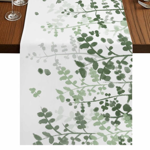 Table Runners 70 Inches Long Dress Scarves, Sage Green Leaves Farmhouse Coffee/Dining/Kitchen Table Decor, Holiday Table Runner, Summer Botanical 13x70 Inch