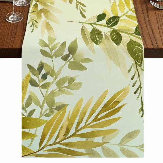 Table Runners 70 Inches Long Dress Scarves, Sage Green Leaves Farmhouse Coffee/Dining/Kitchen Table Decor, Holiday Table Runner, Summer Botanical Farmhouse Watercolor Leaf 13x70 Inch