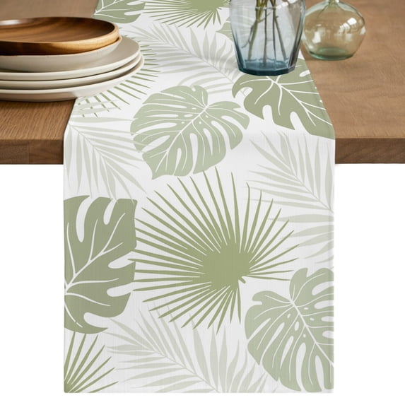 Table Runners 70 Inches Long Dress Scarves, Sage Green Palm Leaves Farmhouse Coffee/Dining/Kitchen Table Decor, Holiday Table Runner, Tropical Botanical Summer 13x70 Inch