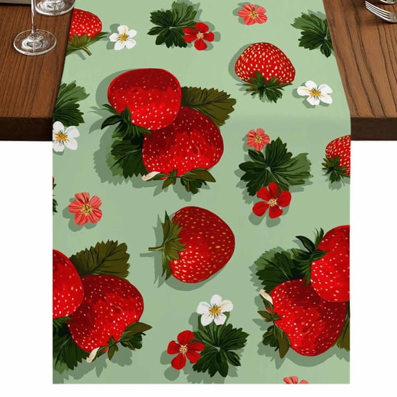 Table Runners 70 Inches Long Dress Scarves, Sage Green Strawberry Farmhouse Coffee/Dining/Kitchen Table Decor, Holiday Table Runner, Spring Floral Watercolor Summer Botanical 13x70 Inch