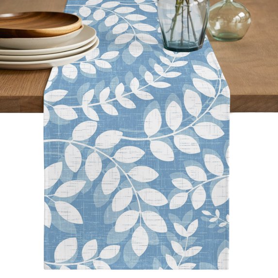 Table Runners 70 Inches Long Dress Scarves, Sky Blue Leaves Farmhouse Coffee/Dining/Kitchen Table Decor, Holiday Table Runner, Farmhouse Botanical Branch Vintage Boho Leaf 13x70 Inch