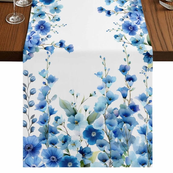 Table Runners 70 Inches Long Dress Scarves, Spring Blue Floral Farmhouse Coffee/Dining/Kitchen Table Decor, Holiday Table Runner, Farmhouse Weeping Floral Leaves 13x70 Inch