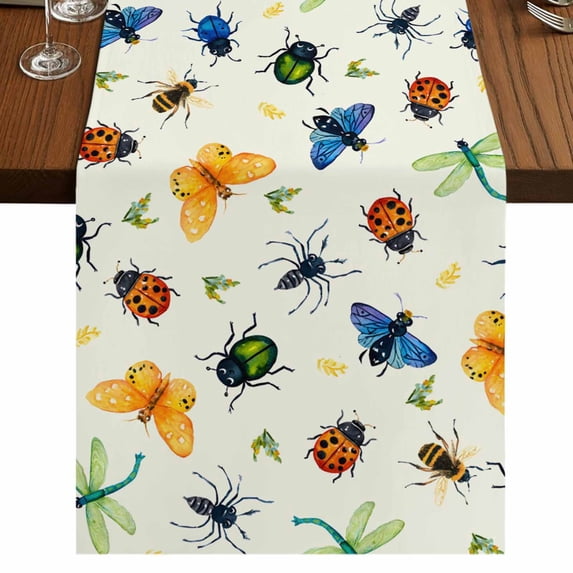 Table Runners 70 Inches Long Dress Scarves, Spring Butterfly Dragonfly Farmhouse Coffee/Dining/Kitchen Table Decor, Holiday Table Runner, Beige Botanical Floral Rustic 13x70 Inch