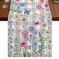thumbnail image 1 of Table Runners 70 Inches Long Dress Scarves, Spring Floral Farmhouse Coffee/Dining/Kitchen Table Decor, Holiday Table Runner, Grey Plaid Pink Blue Flowers Butterfly 13x70 Inch, 1 of 9