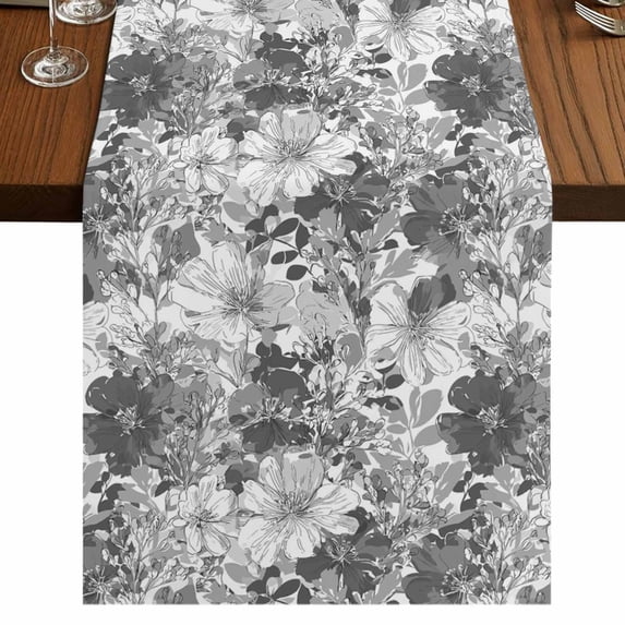 Table Runners 70 Inches Long Dress Scarves, Spring Floral Farmhouse Coffee/Dining/Kitchen Table Decor, Holiday Table Runner, Retro Country Flowers Leaves Botanical Gray 13x70 Inch