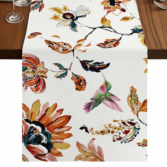 Table Runners 70 Inches Long Dress Scarves, Spring Floral Farmhouse Coffee/Dining/Kitchen Table Decor, Holiday Table Runner, Summer Botanical Flowers Vintage Birds 13x70 Inch