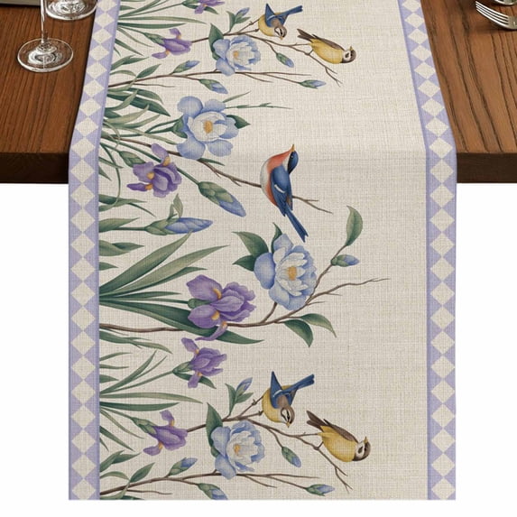 Table Runners 70 Inches Long Dress Scarves, Spring Flowers Farmhouse Coffee/Dining/Kitchen Table Decor, Holiday Table Runner, Vintage Floral Leaves Birds Farmhouse Plaid 13x70 Inch