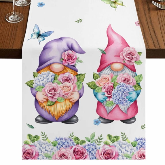 Table Runners 70 Inches Long Dress Scarves, Spring Gnomes Farmhouse Coffee/Dining/Kitchen Table Decor, Holiday Table Runner, Botanical Rose Flower Leaves Butterfly 13x70 Inch