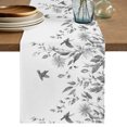 thumbnail image 1 of Table Runners 70 Inches Long Dress Scarves, Spring Leaves Farmhouse Coffee/Dining/Kitchen Table Decor, Holiday Table Runner, Grey Botanical Leaf Vines Birds Branches 13x70 Inch, 1 of 9