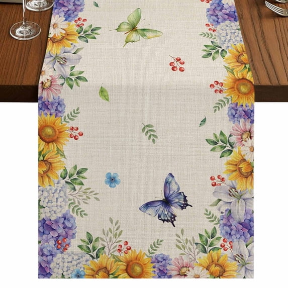 Table Runners 70 Inches Long Dress Scarves, Spring Wildflowers Farmhouse Coffee/Dining/Kitchen Table Decor, Holiday Table Runner, Watercolor Tulip Floral Leaf Plant Beige 13x70 Inch