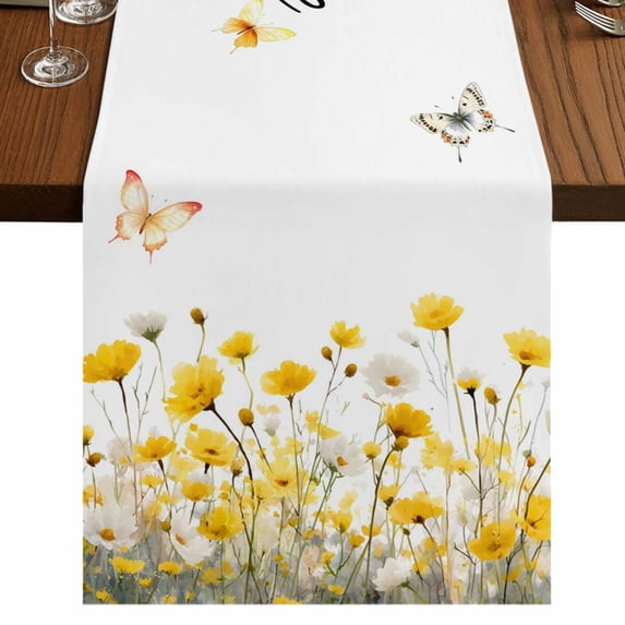 Table Runners 70 Inches Long Dress Scarves, Spring Yellow Floral Farmhouse Coffee/Dining/Kitchen Table Decor, Holiday Table Runner, Farmhouse Country Flower Butterflies 13x70 Inch