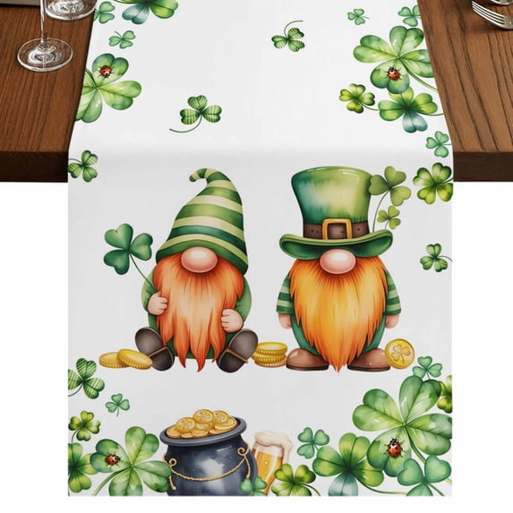 Table Runners 70 Inches Long Dress Scarves, St. Patrick's Day Farmhouse Coffee/Dining/Kitchen Table Decor, Holiday Table Runner, Green Gnomes Lucky Shamrocks Flags 13x70 Inch