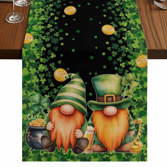 Table Runners 70 Inches Long Dress Scarves, St. Patrick's Day Farmhouse Coffee/Dining/Kitchen Table Decor, Holiday Table Runner, Green Lucky Shamrocks Harp Beer Black 13x70 Inch