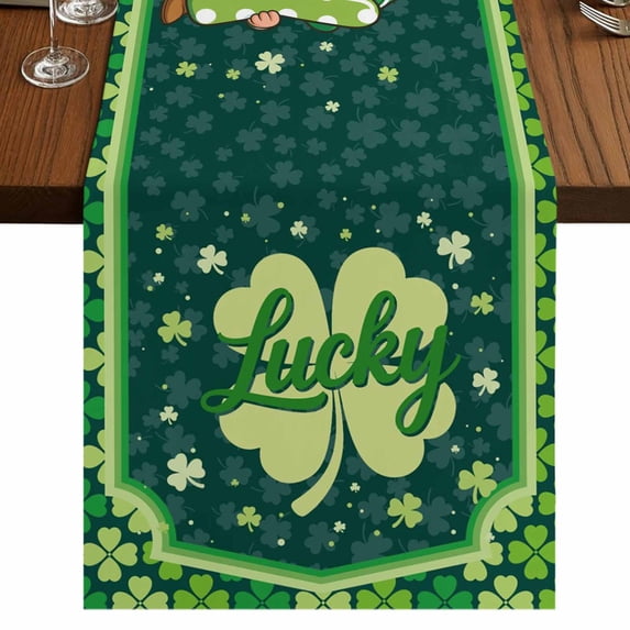 Table Runners 70 Inches Long Dress Scarves, St. Patrick's Day Farmhouse Coffee/Dining/Kitchen Table Decor, Holiday Table Runner, Lucky Shamrock Gnomes Spring Green 13x70 Inch