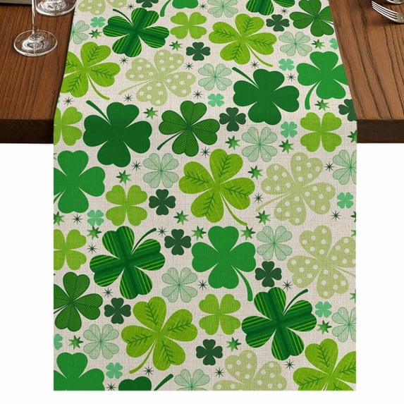 Table Runners 70 Inches Long Dress Scarves, St. Patrick's Day Farmhouse Coffee/Dining/Kitchen Table Decor, Holiday Table Runner, Lucky Shamrocks Spring Leaves Retro Plants 13x70 Inch
