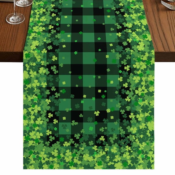 Table Runners 70 Inches Long Dress Scarves, St. Patrick's Day Farmhouse Coffee/Dining/Kitchen Table Decor, Holiday Table Runner, Spring Shamrocks Farmhouse Green Checkered 13x70 Inch