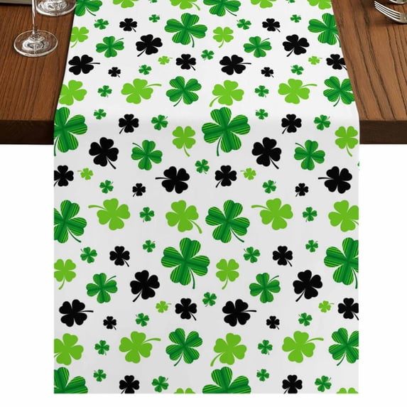Table Runners 70 Inches Long Dress Scarves, St Patricks Day Farmhouse Coffee/Dining/Kitchen Table Decor, Holiday Table Runner, Spring Country Green Black Shamrock 13x70 Inch