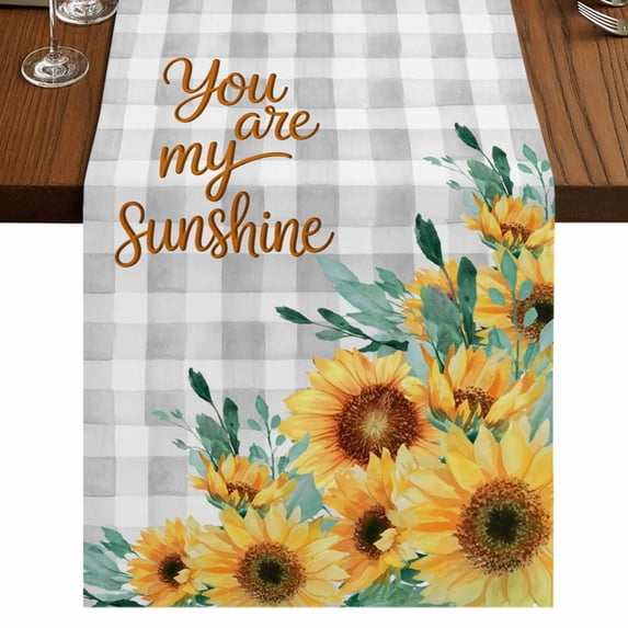 Table Runners 70 Inches Long Dress Scarves, Sunflower Farmhouse Coffee/Dining/Kitchen Table Decor, Holiday Table Runner, Summer Botanical Checkered Yellow Floral 13x70 Inch