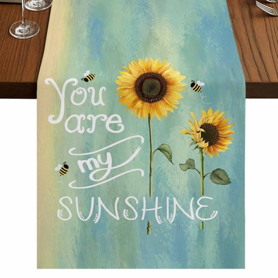 Table Runners 70 Inches Long Dress Scarves, Sunflowers Farmhouse Coffee/Dining/Kitchen Table Decor, Holiday Table Runner, Modern Bee You Are My Sunshine Green 13x70 Inch