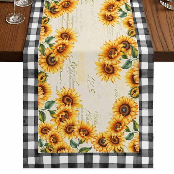 Table Runners 70 Inches Long Dress Scarves, Sunflowers Farmhouse Coffee/Dining/Kitchen Table Decor, Holiday Table Runner, Summer Country Botanical Yellow Flowers Plaid 13x70 Inch